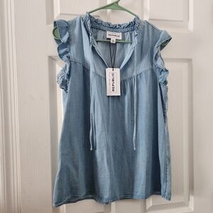 For The Republic Light Blue Ruffle Sleeve Blouse